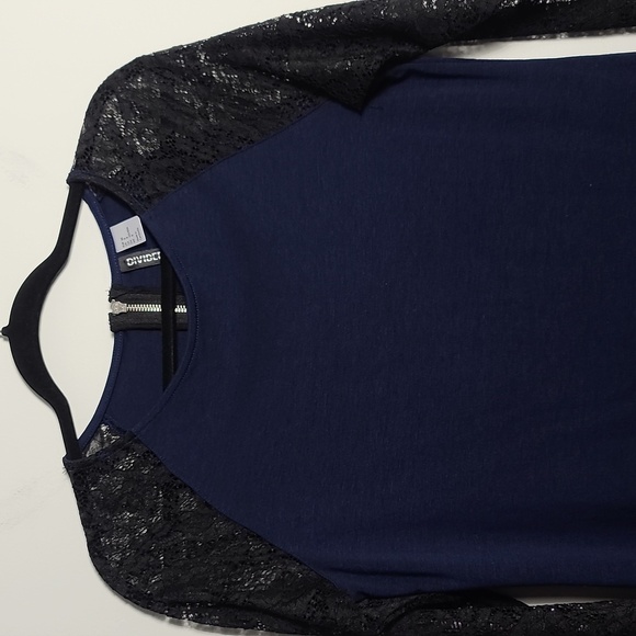 H&M DIVIDED Navy Blue Mini Dress with Black Lace Sleeves Size 38 US 8 - Picture 6 of 14
